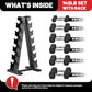 PAPABABE Hex Dumbbell Sets with Rack, 60-550lb Rubber Coated Dumbbell Weight Set and Storage Rack, Multiple Options Hand Weights for Strength Training