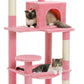 Cat Tree for Large Cats with Metal Plush Big Hammock, 56.3" Cat Tower for Indoor Cats with 2 Door Condo House, 6-Tier Cat Shelves with Scratching Posts and Large Top Perch, Pink