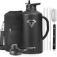 128 oz Insulated Water Bottle with Straw and Lid, One Gallon Stainless Steel Cup with Handle,Leakproof Metal Travel Jug Flask Mug Tumbler Cup With Carry Pouch and Brush,Keep Cold & Hot,Black