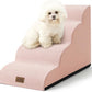 Dog Stairs for Small Dogs 19.7" H, Curved Dog Step for Puppy, Older or Cat, Medium Pet Ramp for Sofa, Couch or Bed, Ladder with High Density Foam, 15.7x28.3x19.7 inch, 4 Step, Pink