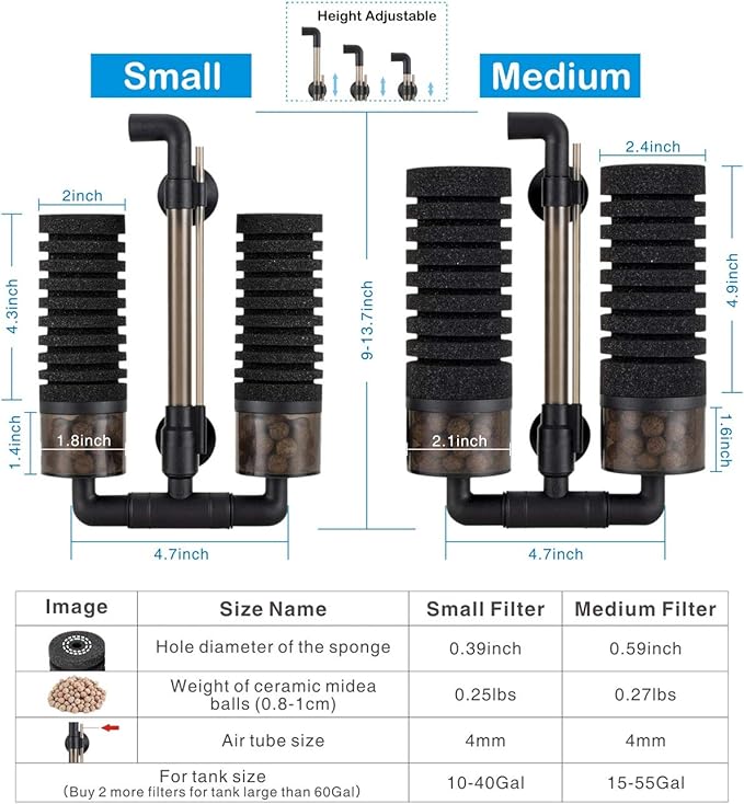 hygger Aquarium Double Sponge Filter for Fresh Water and Salt-Water Fish Tank (M)