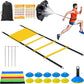 Speed Agility Training Equipment Set - 20ft Agility Ladder, 10 Disc Cones, Resistance Parachute, 5 Resistance Bands & Carry Bag | Football Soccer Basketball Fitness Drills for Kids Adults