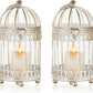 NUPTIO Tea Light Candle Holders: 2 Pcs 6 inch H Distressed White Bird Cage Lantern Centerpiece Hanging Metal Birdcage Tealight Votive Holder for Home Fireplace Dining Table Living Room Decoration