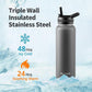 40 oz Insulated Water Bottle with Straw (Cold for 48 Hrs), Stainless Steel Triple Wall Vacuum Sports Water Jug, Leakproof Hydro Cup Flask with Paracord Handle & Straw Spout Lids & DIY Stickers