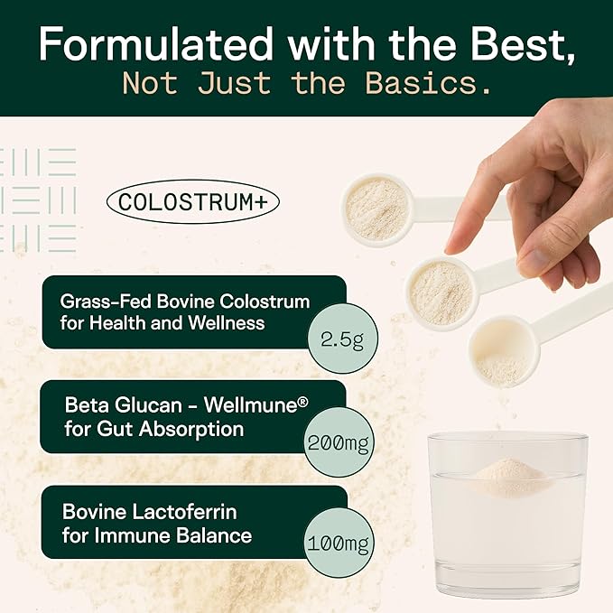 Adapt Naturals Colostrum Supplement with Lactoferrin & Beta-Glucan, Bio-Avail Grass Fed Bovine Colostrum Powder for Gut Health, Immune Support & Vitality | Non-GMO, 2500mg, Unflavored - 60 Days Supply