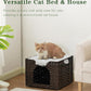 Cat Beds Indoor Kitten House, Handwoven Rattan Cat Cave Pet Cube, Large Cat Houses, One Bed Mat, Foldable, Hideaway, 16.5x16.5x13.2 Inches, 2 S-Shaped Hooks in Living Room Bedroom Brown