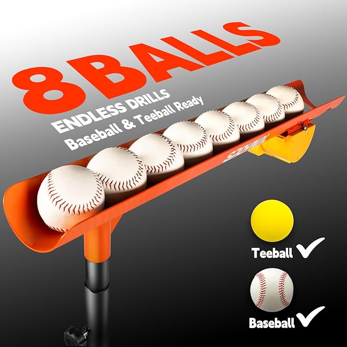 Baseball Auto Soft Toss Trainer with Rebound Net - Adjustable Height 52"-72", 8-Ball Capacity, 6/8/10s Auto-Drop, Rebound Net & Carry Bag - for Baseball & Softball Training Equipment