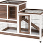 PawHut Wooden Rabbit Hutch Elevated Bunny Cage Indoor Small Animal Habitat with Enclosed Run with Wheels, Ramp, Removable Tray Ideal for Guinea Pigs, Brown