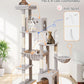 Taoqimiao 71 Inches Cat Tree for Indoor Cats Large Adult, Multi-Level Tall Cat Tower, 2 Cat Condo with 6 Scratching Posts, Super Large Hammcock, Cat Toys, Cozy Basket, Light Gray, MS037W