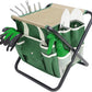Garden Tool Set, 10 Piece Kit with Heavy Duty Folding Stool, Detachable Storage Tote Bag, Stainless Steel Tools, Gifts for Women Men Green