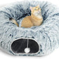 AUOON Cat Tunnel Bed - Cat Donut Tunnel with Soft Plush Circle Cushion for Indoor Cats Kitten Kitty Puppy Rabbit Ferret (Gray)