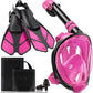 Mask Fins Snorkeling Gear for Adults, Full Face Snorkel Mask & Adjustable Swim Fins Snorkel Set, Panoramic View Snorkel Mask Dry Top Anti-Fog Anti-Leak