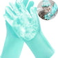 Pet Grooming Gloves，Heat-Resistant Silicone Gloves with High-Density Teeth for Enhanced Massaging and Bathing of Dogs and Cats (Green, 1 Pair)