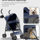 Pet Stroller with 4 Wheels for Small/Medium Pets, Portable Travel Foldable Carrier Jogger for Dog Cat Puppy Kitty, Rear Wheel Breaks, Storage Basket, Visible Mesh Weather Cover (Navy Blue)