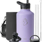 BUZIO 64 oz Water Bottle Insulated with Straw & 3 lid and Carrying Pouch, Leak Proof Half Gallon Stainless Steel Water Flask Jug, Cold for 48 Hrs Double Vacuum Thermo Canteen, BPA-Free, Purple