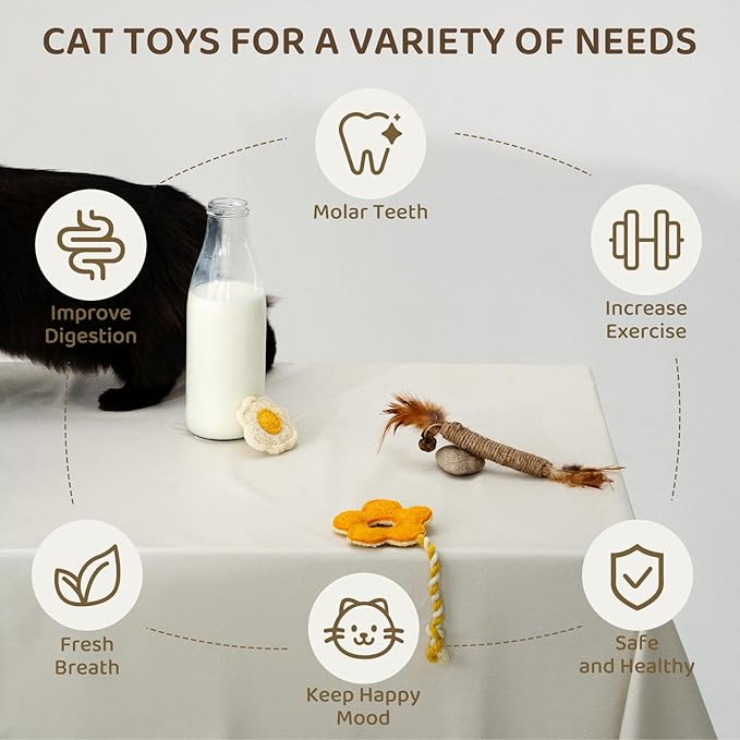 Catnip for Cats,Interactive Silvervine Sticks for Cats, Loofah Chew Cat Toys for Indoor Cats & Kitten Teething Toys & Cat Chew Toy,6 Pack