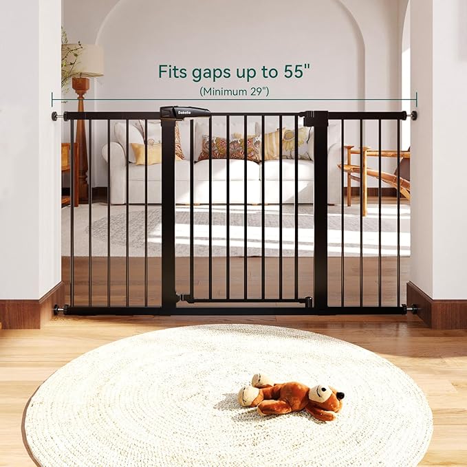 BABELIO Extra Wide Baby/Dog Gate, 29-55" Auto Clos for The House and Doorway, Safety Pressure Mounted Pet Door, NO Need Tools and Drilling, Black