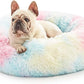 Love's cabin Calming Cat Bed for Indoor Cats,Anti-Anxiety Donut Round Dog Bed,Fluffy Faux Fur Washable Pet Bed for Small Medium Dogs and Cats,Rainbow,20in