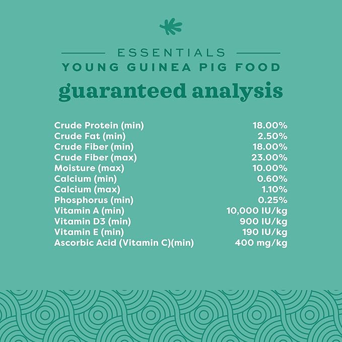 Oxbow Essentials Guinea Pig Food, Young Guinea Pig, Made Alfalfa Hay, Pet Food Pellets with Vitamin C, Small Animal Pet Products, Made in USA, High Fiber, 5 lb. Bag