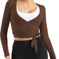 Women Tie Front Shrug Long Sleeve Bolero Cardigan Lightweight Casual Tops