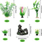 Fish Tank Accessories Aquarium Decorations Plants, 9pcs Green Fish Tank Decorations Plants and Cave Rock Decoration Decor Set, Aquarium Decor Plastic Plants
