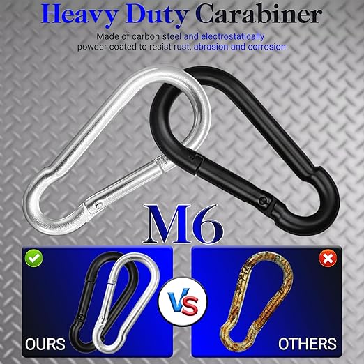200Pcs 2.36" Heavy Duty Snap Hook Carabiners - M6 Galvanized Steel Quick Links for Keys, Hammocks, Swings, Outdoor Gear - Camping, Hiking, Fishing (Sliver)