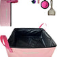 Pink Portable Cat Litter Box, Firm Waterproof Foldable for Travelling for Cats, Including Crinkle Ball, Poop Bags, Foldable Bowl and Scoop, 15.8x15.8x5.9 inches