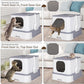 RIZZARI Large Enclosed Cat Litter Box : Covered Leak-Proof Reduces Odor - for Indoor Use Cat Owners (Light Gray)