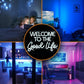 Welcome To The Good Life Neon Sign Letter LED Neon Lights Dimmable USB Powered 16.5’’X11’’Cool Wall Decorative Light Bedroom Kids Room Birthday Party Bar Decoration Gifts for Friend（Ice blue）