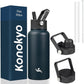32 oz Insulated Water Bottle Stainless Steel Sport Bottles with 3 Lids,Navy Blue
