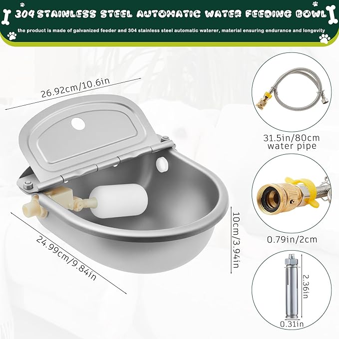 Integrated No Installation Galvanized Automatic Dog Feeder and 304 Stainless Steel Automatic Water Dispenser for Large Dogs 25lbs Outdoor Gravity Feeder Livestock Waterer