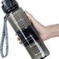 OLDLEY 32 oz Water Bottle, Motivational Water Bottle with Time Marker, Sports Water Bottle With Strap, Leakproof & BPA Free Large Water Bottles for School, Gym, Travel,Tritan, Transparent Black