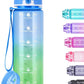32oz Motivational Water Bottles with Time Marker & Fruit Strainer, Transparent Gradient Color Water Bottle with Times to Drink, Leakproof & BPA Free, Reusable Bottle with Strap (No Straw)