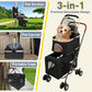 Double Pet Stroller for 2 Dogs or Cats, Folding Dog Stroller with 2 Detachable Carrier Bags, Safety Belt, 4 Lockable Wheels, Separate Compartments, for Multi-Pet Homes (Black)