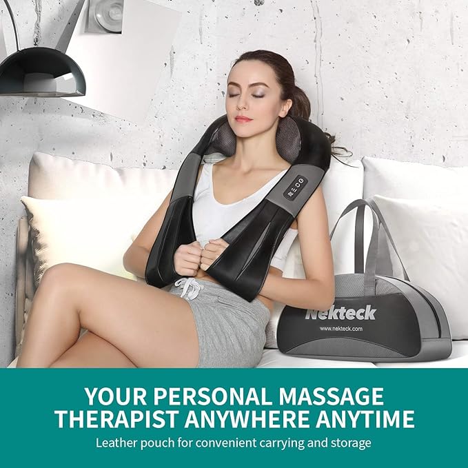 Nekteck Neck Massager for Pain Relief Deep Tissue, Shiatsu Neck and Back Massager with Heat, Massage Tools Gadgets for Shoulder Trapezius Waist Leg Body Muscle, Relaxation Gifts for Men Women Dad Mom