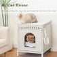 Cat Litter Box Enclosure Hidden Litter Box Furniture with Metal Heightened Feet, Rattan Handwoven Cat House with Litter Mat, Hidden Litter Box Furniture for Bedroom Living Room White