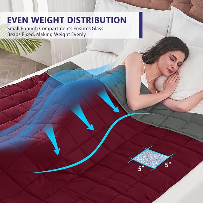 King Size Weighted Blanket for Adults (30 lbs, 80” x 87”, Red Grey) Cooling Heavy Blanket for Sleeping Perfect for 290-310 lbs, Breathable Blanket for Adults & Couple All Season, Machine Washable