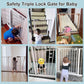 WAOWAO Triple Lock Baby Gate Extra Wide 44.48-48.42" Pressure Mounted Walk Through Swing Auto Close Safety Black Metal Dog Pet Puppy for Stairs,Doorways,Kitchen