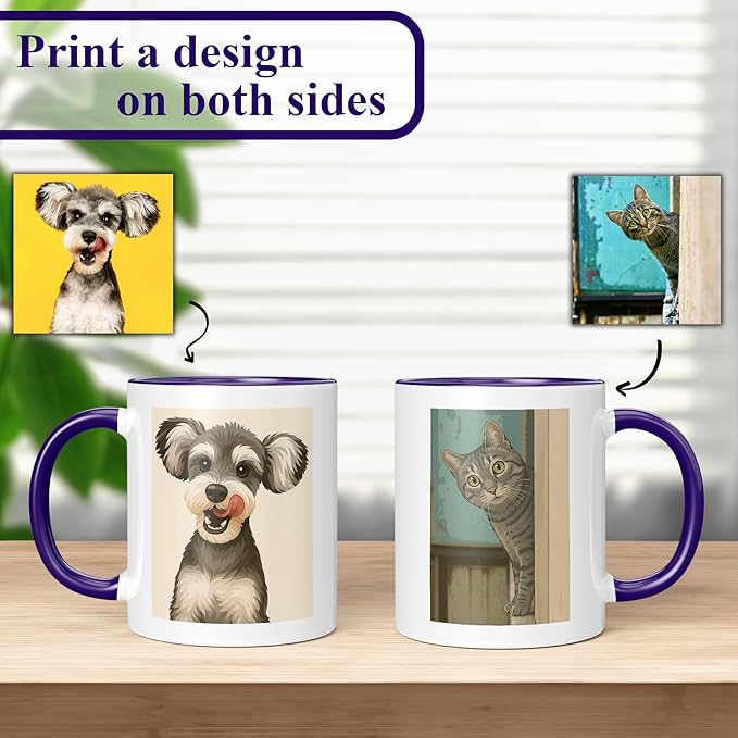 Personalized Coffee Mug, Custom Drawing Portrait Gift, Funny Customized Coffee Gift for Men & Women, Custom Mugs with Pictures, Navy 11oz Father's Day Mug