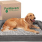 Furhaven Cooling Gel Dog Bed for Large Dogs w/ Removable Bolsters & Washable Cover, For Dogs Up to 95 lbs - Luxe Faux Fur & Performance Linen Sofa - Charcoal, Jumbo/XL