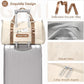 FIORETTO Womens Gym Tote Duffle Bag with Toiletry Bag, Sports Duffel Overnight Hospital Workout Carry on Bag for Girls with Wet Pocket & Shoe Compartment, Ideal for Travel, Swimming, Beige & Brown