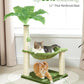 Small Cat Tree, 28" Cat Tower with Sisal Scratching Posts and Coconut Leaves for Indoor Small Cats, Large Hammock and Dangling Ball for Kittens, Green