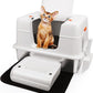 Vivifying Stainless Steel Litter Box with Lid, XL Side Entry Extra Large Litter Box for Big Cats & Kitty, Removable Enclosed Metal Cat Pan with High Sided Enclosure, Scoop, Mat, Footboard (Beige)