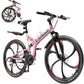 26 Inch Folding Mountain Bike, 21 Speed Full Suspension Bicycle with High-Carbon Steel, Dual Disc Brake Non-Slip Quick Release tire Folding Bicycle for Adults/Men/Women