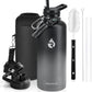 Insulated Water Bottle 87 oz, Triple Wall Vacuum Stainless Steel (Cold for 48 Hrs), Leak Proof & Non-BPA, Modern Water Flask Jug with Paracord Handle & Straw Spout Lids, Dark Grey