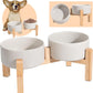 Elevated Ceramic Dog Bowl Set - Raised Dog Bowls with Non-Slip Bamboo Stand - Dog Food and Water Bowl Set - Double Dog Feeding Bowls - Suitable for Small and Medium Dogs - 28.74 OZ - 3.6 CUPS - 850 ML