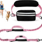 Hands Free Dog Leash, Adjustable Waist Belt with Double Padded Handles, Retractable Bungee for Medium & Large Dogs, Waist Leash for Dog Walking, Running, No Pull, Pink