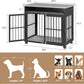 39.4" Dog Crate Furniture for Medium and Large Breed, Dog Kennel Furniture with Storage Shelf & Lockable Wheels, Heavy Duty Wooden End Side Table Pet Cage Indoor, Chew-Resistant, Grey