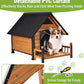 GUTINNEEN Insulated Dog House Outdoor, Waterproof Dog Kennel with Anti-Bite Design, Asphalt Roof, Elevated Base, PVC Curtain, for Small to Medium Dogs - Brown
