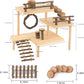 HOSUKKO Hamster Climbing Toys 3-Tier Extra Large Hamster Playground Natural Wooden Small Animal Platform Toys Hamster Exercise Activity Climbing Platform with Bridge for Gift